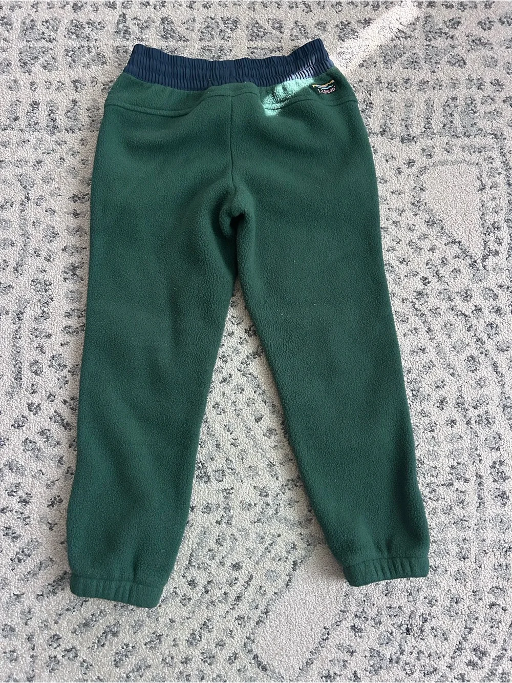 L.L. Bean Green Fleece Joggers with Navy Knee Panels